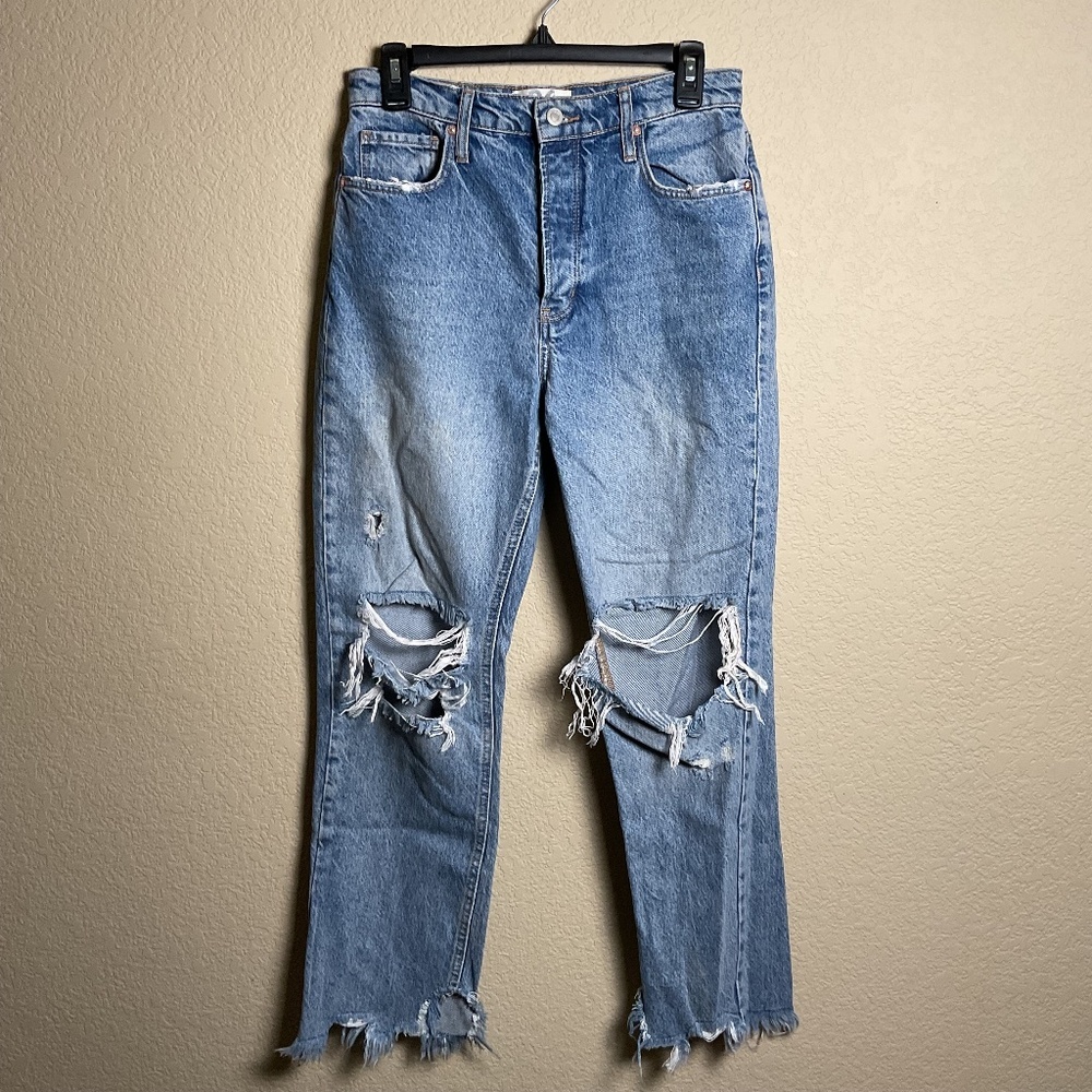 We The Free Womens 26 Distressed‎ Tapered Baggy Boyfriend High Waisted Jeans